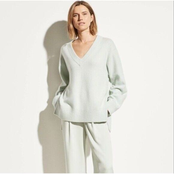 VINCE Cashmere Tunic Sweater Aloe Light Blue {3K42}